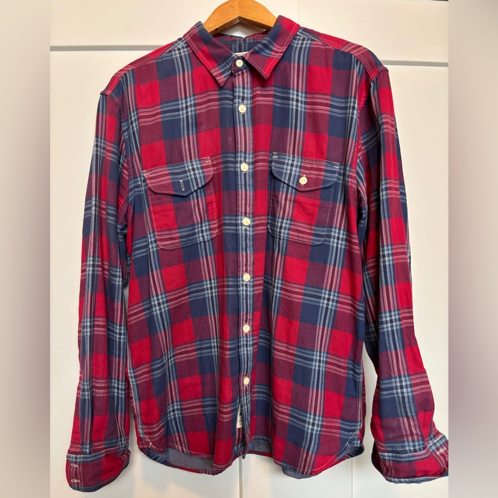 Lucky Brand Red and Blue Plaid Men's Shirt